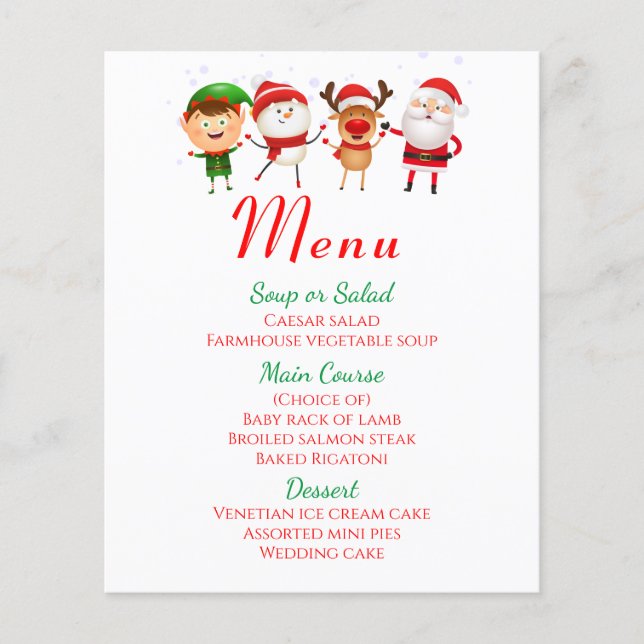 Menu de Noël Vacances Père Noël Rouge Vert (Devant)
