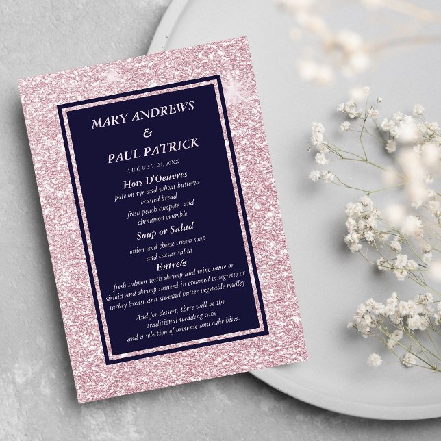 Menu de parties scintillant bleu marine Abstraite (Abstract navy blue pink glitter Menu )