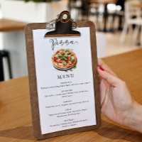 Menu de pizza minimaliste moderne