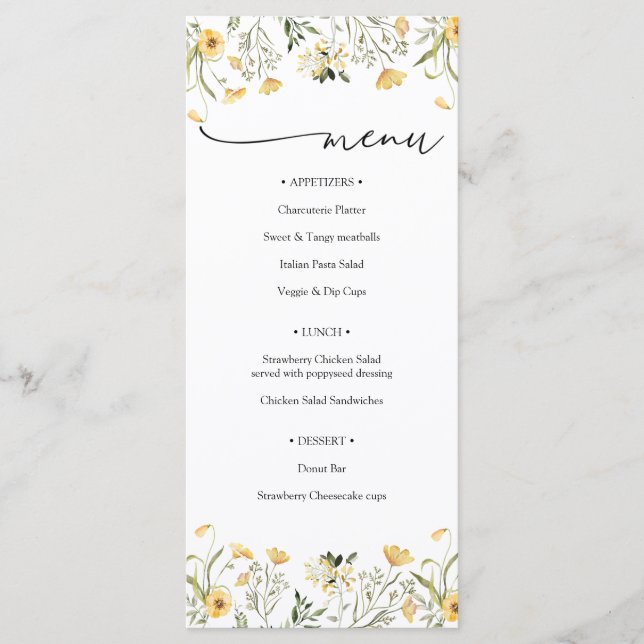 Menu de prairie Fleur sauvage jaune délicat (Devant)