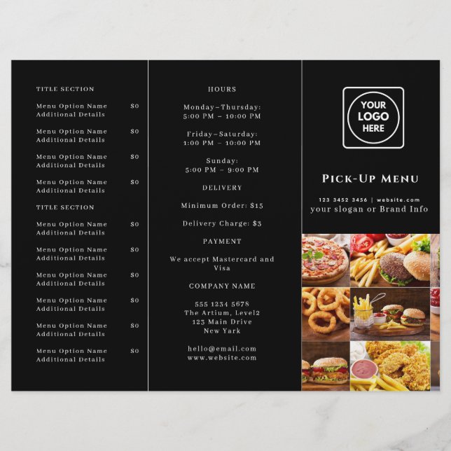 Menu de prise moderne noir | Restaurant personnali (Devant)
