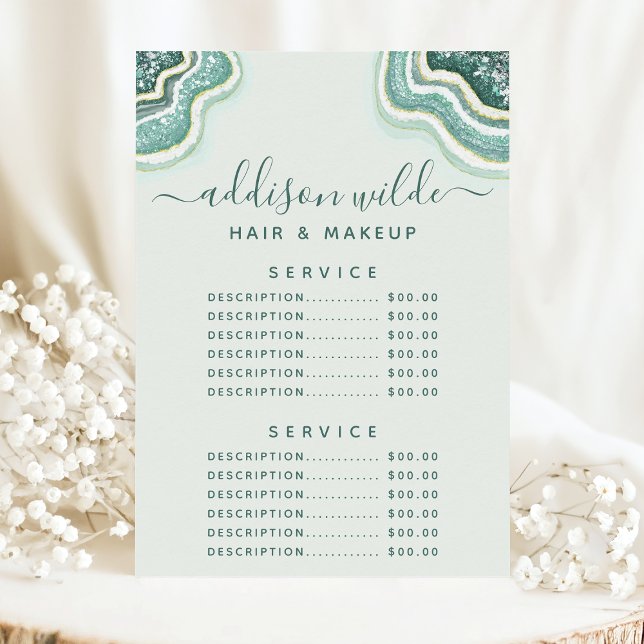 Menu de prix de service de géode d'agate pailletée (Créateur téléchargé)