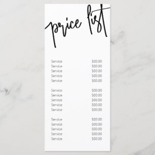Menu de prix de service moderne noir et blanc