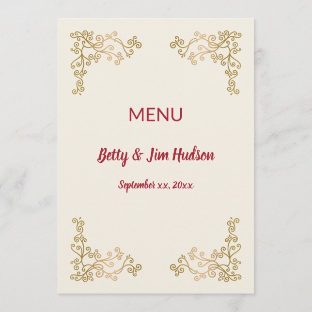 Menu de réception d'anniversaire - 50 ans - Golden (Devant)