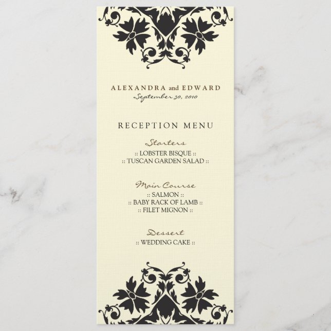 Menu de réception de mariage avec timbre décoratif (Devant)