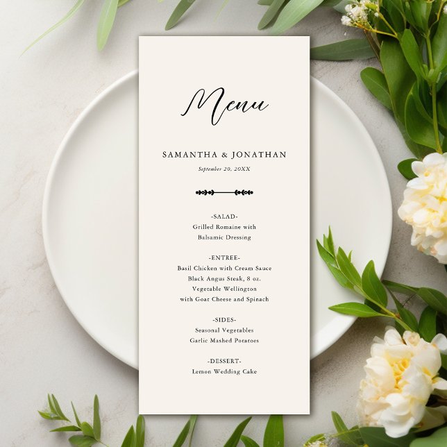 Menu De Réception De Mariage Beige Simple Et Éléga (Créateur téléchargé)