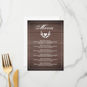 Menu de réception de mariage en bois brun rustique