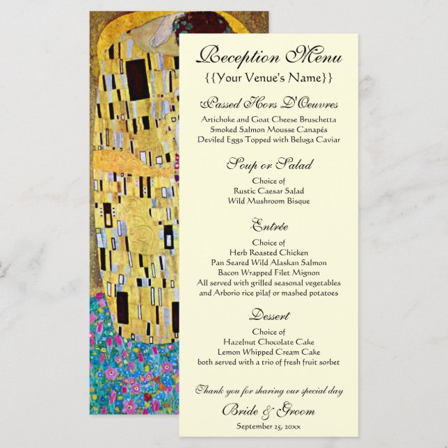Menu de réception de mariage ; Le baiser de Gustav (Devant / Derrière)