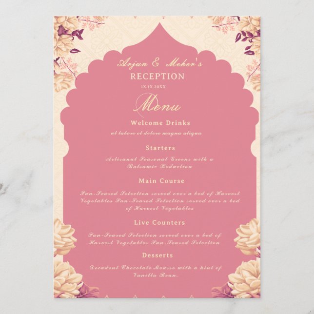 Menu de réception de mariage Sikh | Menu plat à bu (Devant)