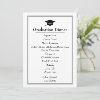 Menu de remise des diplômes 2026 noir et blanc élé
