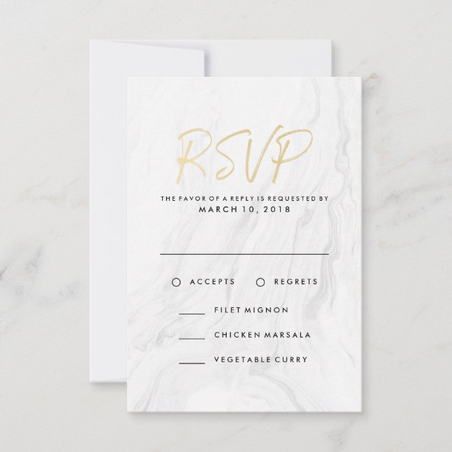 Menu de réponse de mariage moderne en marbre blanc (Devant)