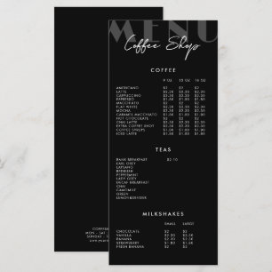 Menu de salon de café minimaliste moderne noir