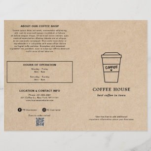 Menu de salon de café Tasse Marron Mignon