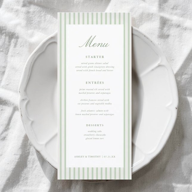 Menu de table de mariage classique aux rayures ver (Créateur téléchargé)