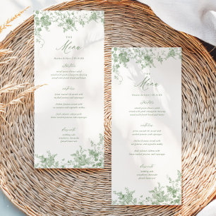 Menu de table de mariage floral toile vert classiq