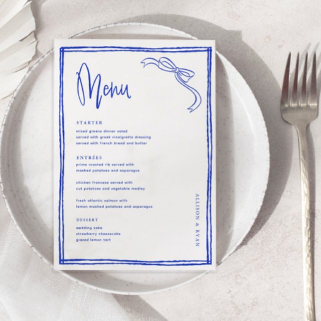 Menu de table de Mariages en bleu français manuscr (Créateur téléchargé)