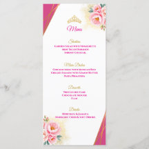 Menu de table Floral rose et Quinceañera or