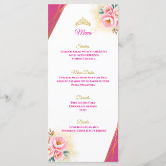 Menu de table Floral rose et Quinceañera or