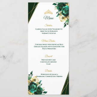Menu de table Quinceñera vert émeraude et or