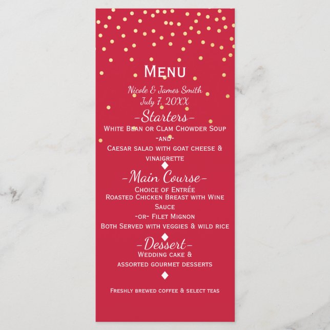 Menu de vacances Red & Gold Small Gold Confetti Do (Devant)