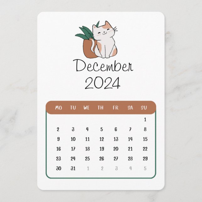 Menu Décembre 2024 Stand Alone Chat Et Calendrier Plant (Devant)