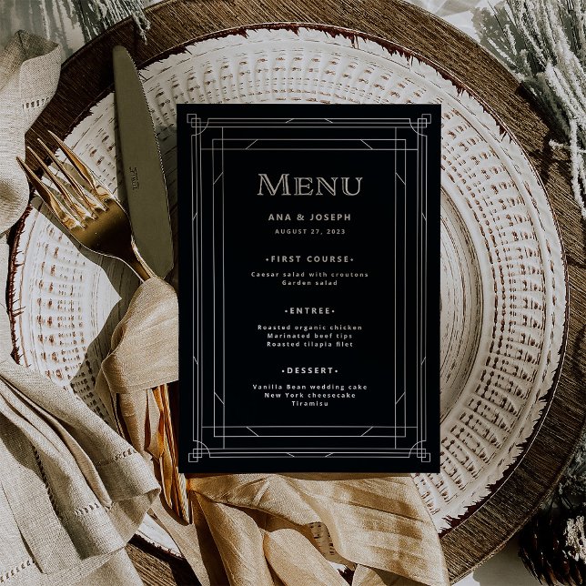 Menu Déco moderne | Élégant Mariage noir et blanc Onyx (Créateur téléchargé)