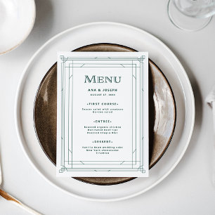 Menu Déco moderne Mariage blanc et vert d'argent clai
