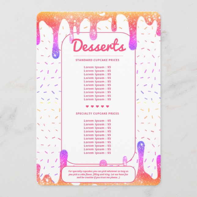 Menu Décorateur de pâtisserie moderne holographique à g (Devant)