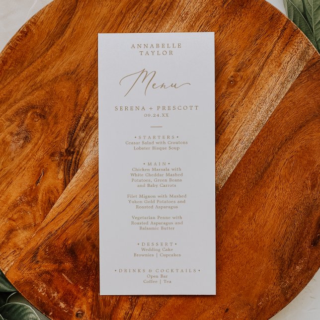 Menu Délicat Gold Calligraphy Nom d'invité Mariage (Créateur téléchargé)