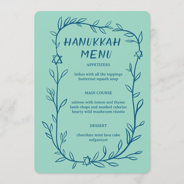 Menu Delicate Botanical Hanukkah Party Dinner CUSTOM  (Devant)