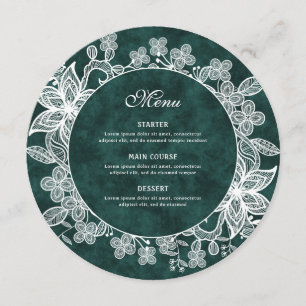 Menu Dentelle blanche sur Emerald Green Faux Velvet Rou