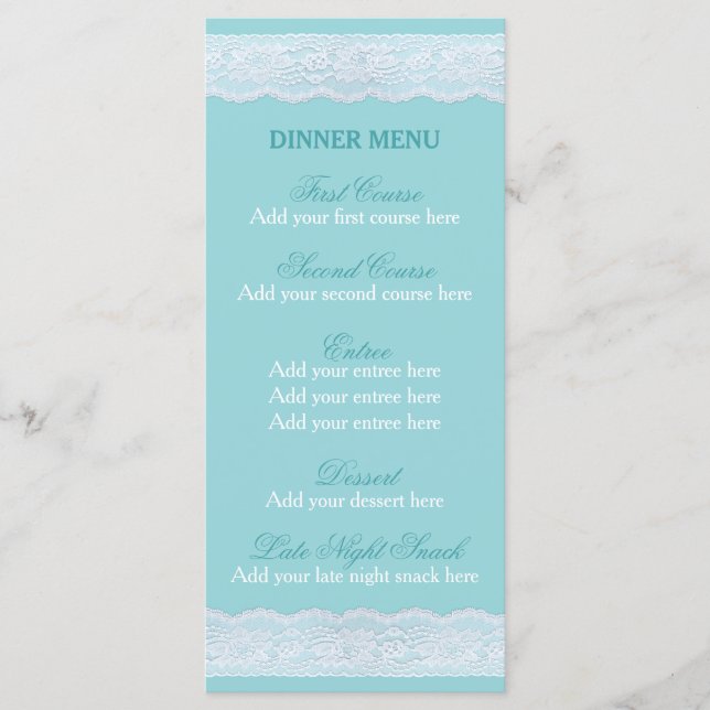 Menu Dentelle Menthe Mariage menu dîner modèle (Devant)