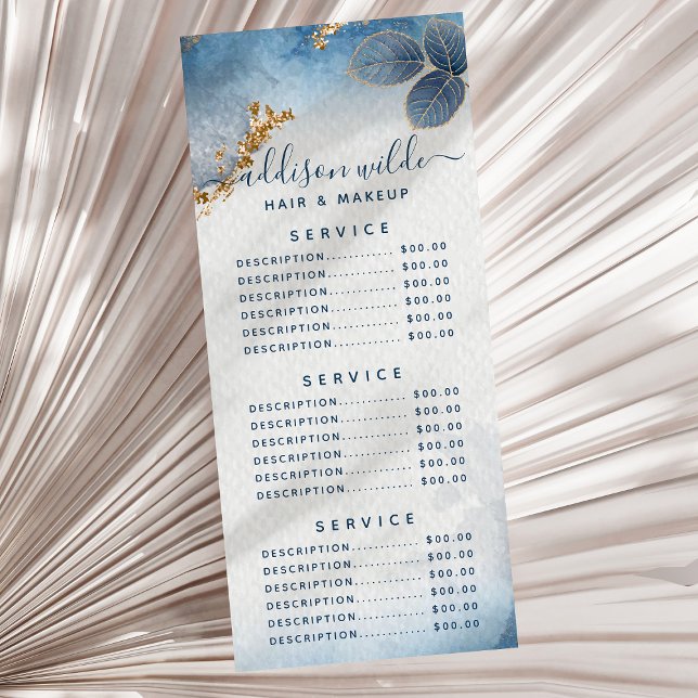 Menu des affaires aux feuilles aquarelles or bleu (Créateur téléchargé)