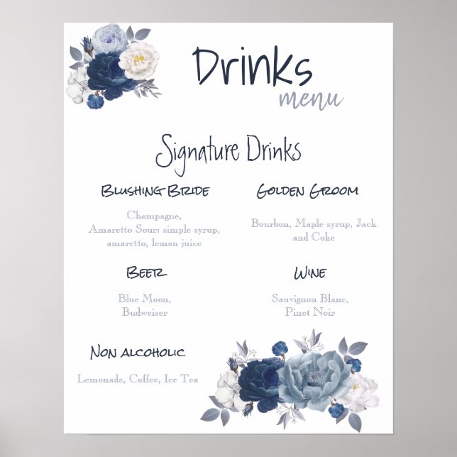 Menu des boissons Affiche de mariage (Devant)