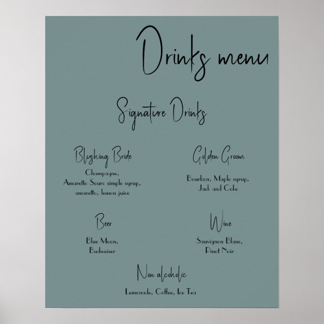 Menu des boissons Affiche de mariage (Devant)