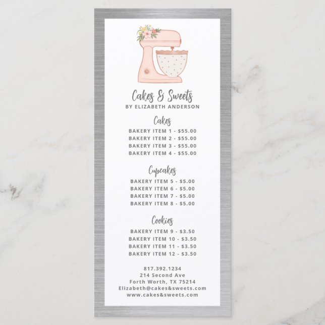 Menu des desserts du chef pâtissier de la boulange (Devant)