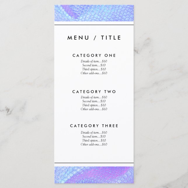 Menu des écailles de sirène rose pastel, aqua et l (Devant)