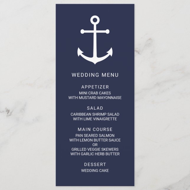 Menu des Mariages d'Ancre bleu marine moderne (Devant)