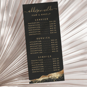 Menu des prix avec écriture scintillante noire et