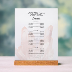 Menu des services de salon et spa Cristaux Rose Cl
