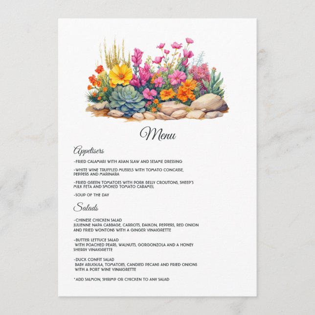 Menu Desert Hues Floral Mariage (Devant)