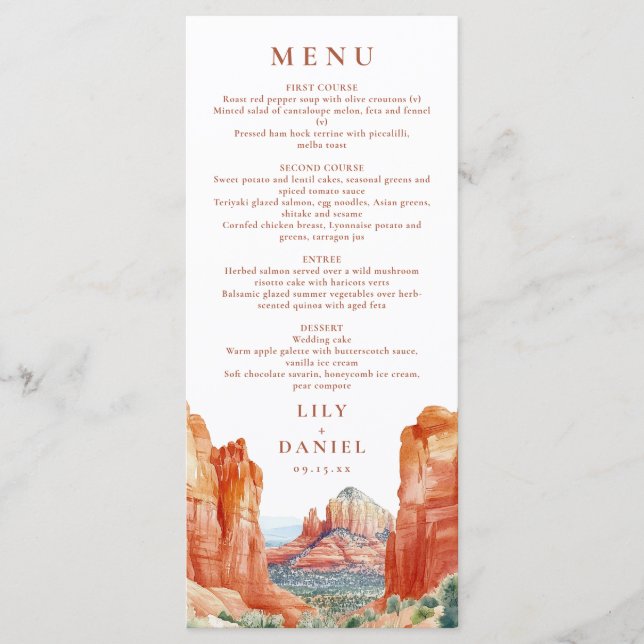 Menu Desert Mountain Watercolor Destination Wedding (Devant)