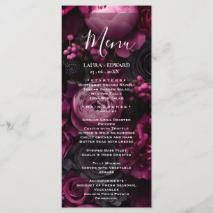 Menu dessin de mariage floral bordeaux mettant en vedet