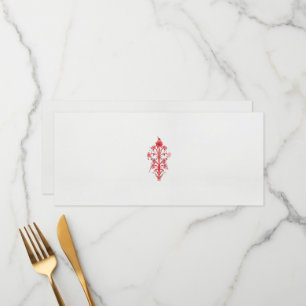 Menu dessin d'une fleur rouge et feuille sur un ba blan