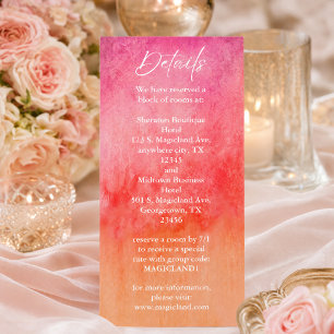 Menu Détails de mariage à l'aquarelle rose chaud et ora