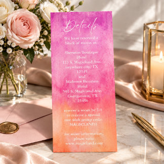 Menu Détails de mariage à l'aquarelle rose chaud et ora