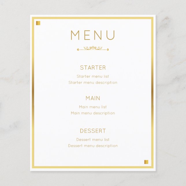 Menu d'événement Minimum Design Gold Border Mariag (Devant)