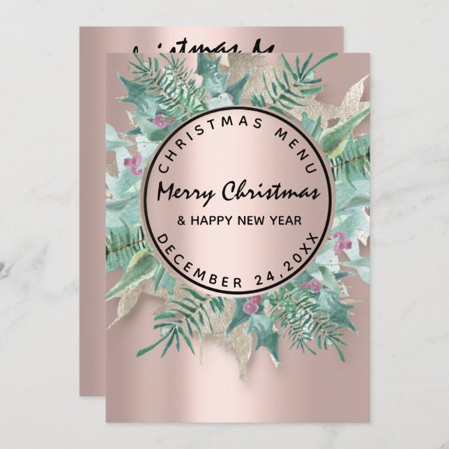 Menu d'hiver de vacances de Noël floral rose (Devant / Derrière)