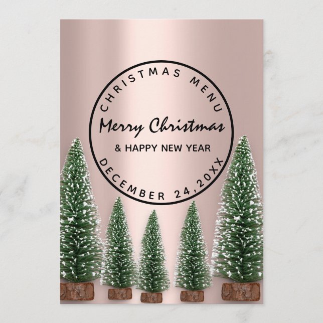 Menu d'hiver des fêtes de Noël Rose Vert (Devant)