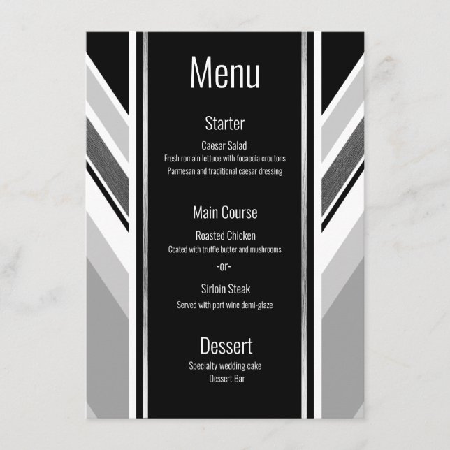 Menu diagonal noir, gris, rayé métallique (Devant)